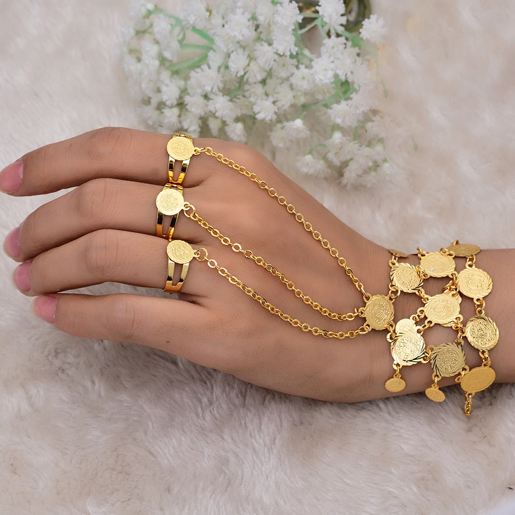 gold Coin Bracelet Bangles in chain link Rins For Women