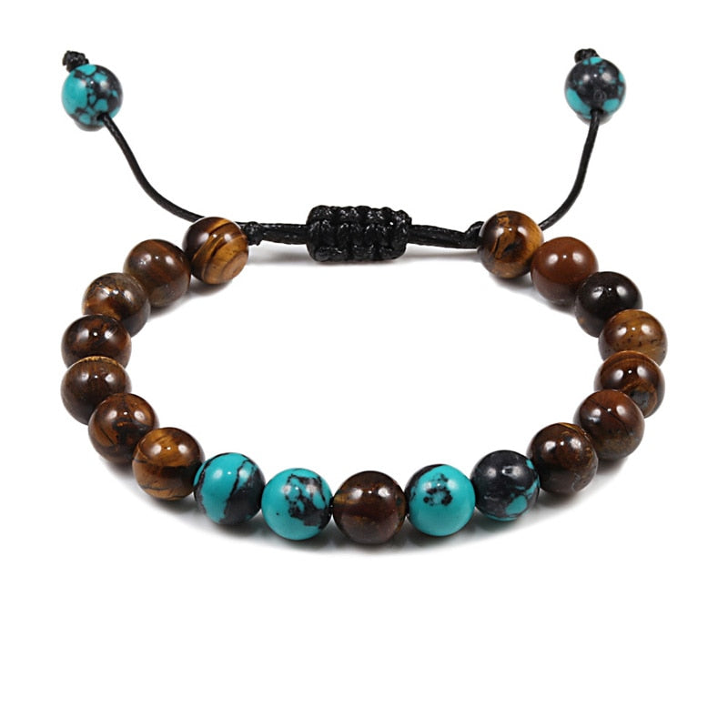 Tiger Eye Beaded Bracelets Bangles Men Braided Rope Healing Balance