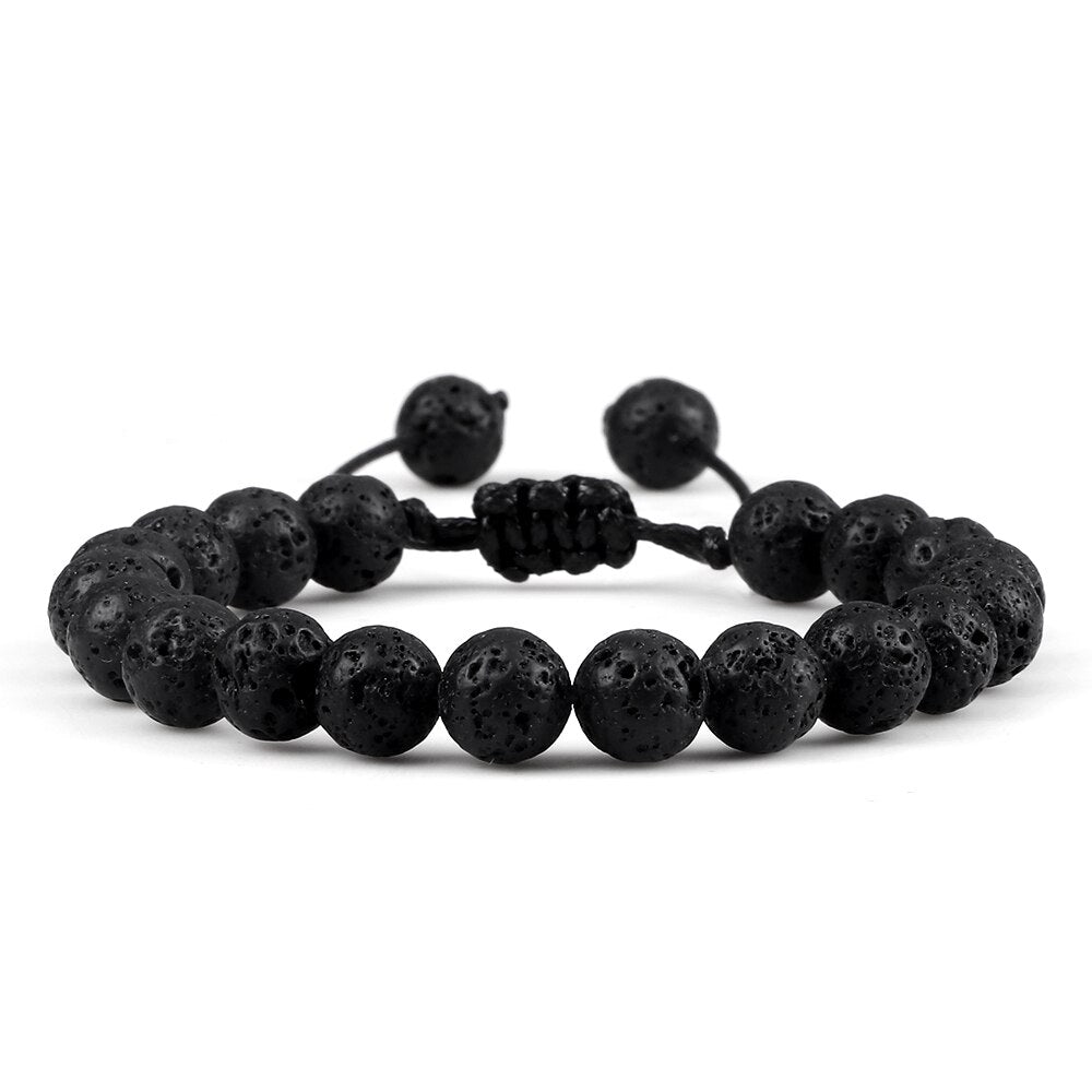 Hot 2pcs/set Men Beaded Bracelets Tiger Eye Lava Natural Stone Onyx Beaded Couple Distance Bracelets