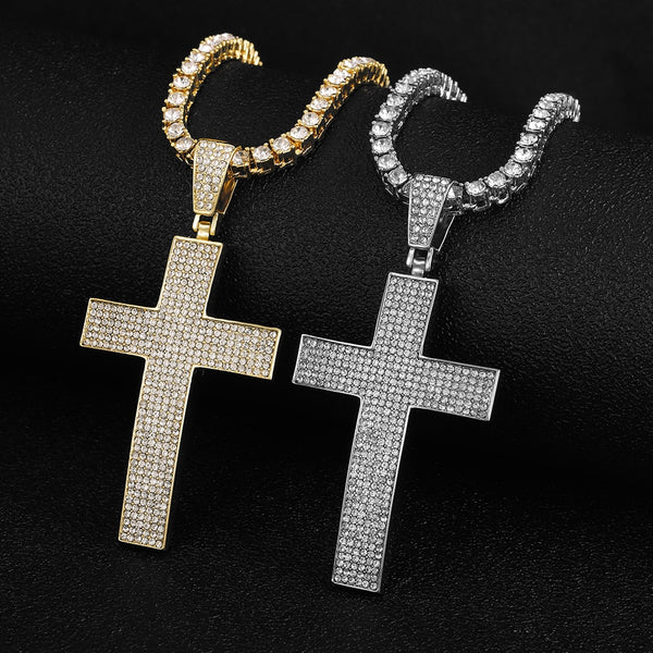 Men Women Hip Hop Cross Pendant Necklace With 4mm Zircon Tennis Chain