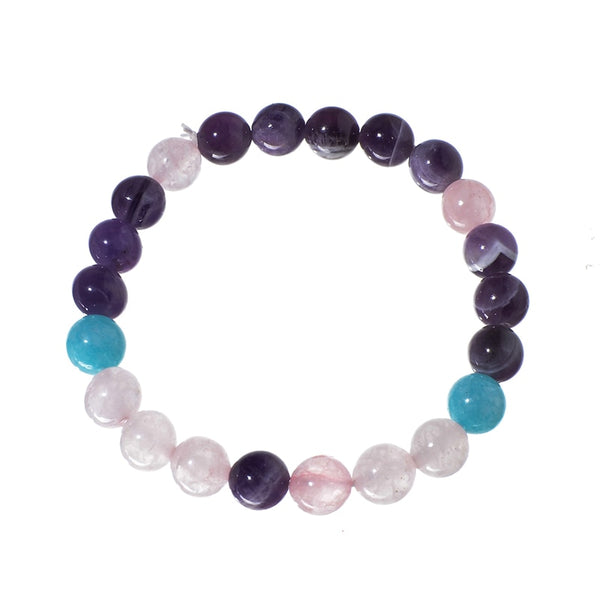 Pulsera elástica de 8 mm con amatista, ojo de tigre, cuarzo rosa y piedra natural de howlita.