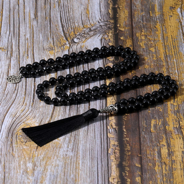 Collar Mala de ónix negro de 8 mm para meditación, yoga y bendiciones.