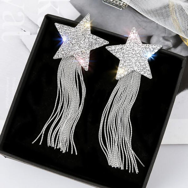 Pendientes colgantes de diamantes de imitación con pentagrama de moda para mujer