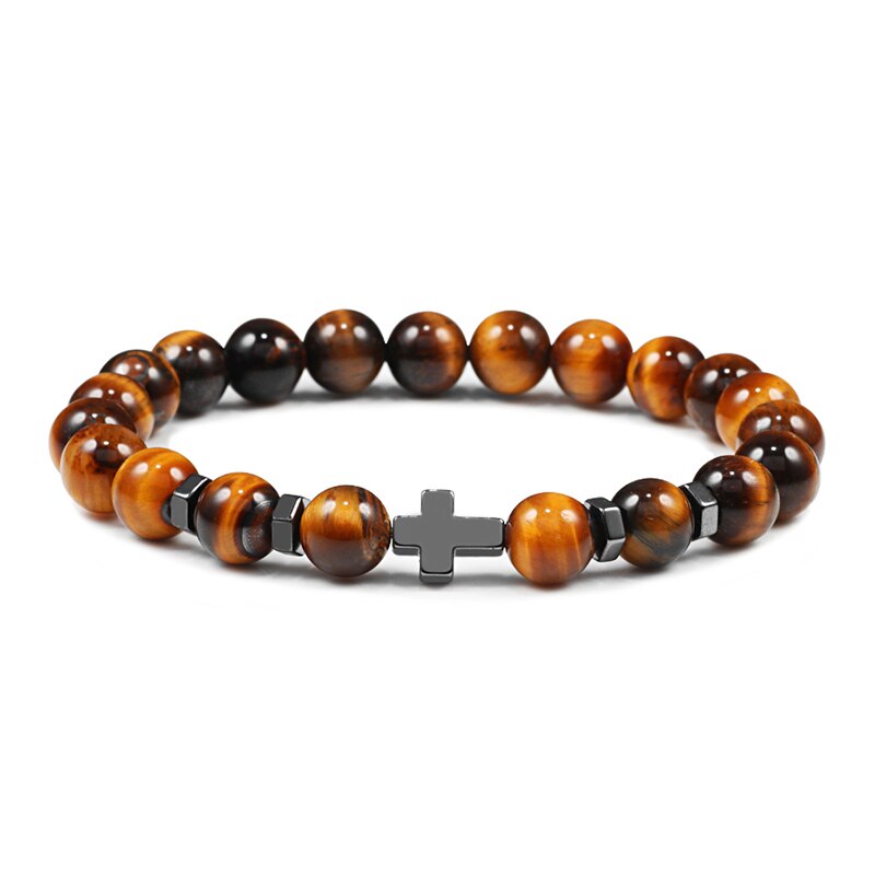 Tiger Eye Beaded Bracelets Bangles Men Braided Rope Healing Balance