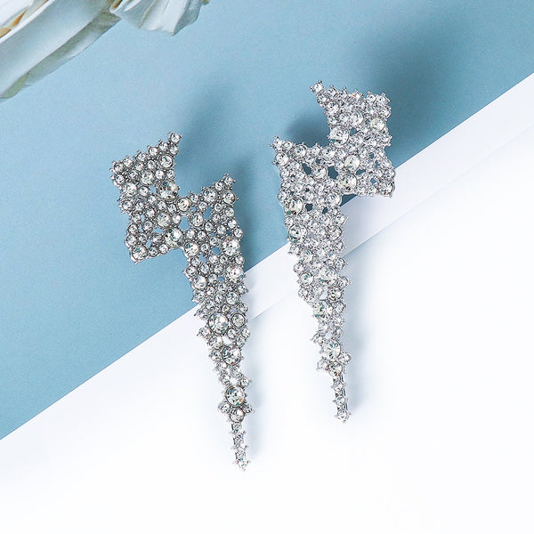 Pendientes largos bohemios con diamantes de imitación y relámpagos para mujer