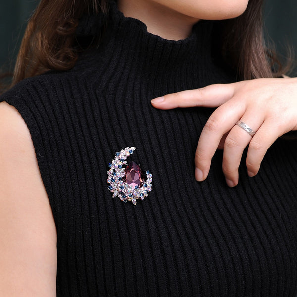 Elegant Crystal Moon Brooch Wholesale Corsage Pin Autumn Winter JewelryAcessories