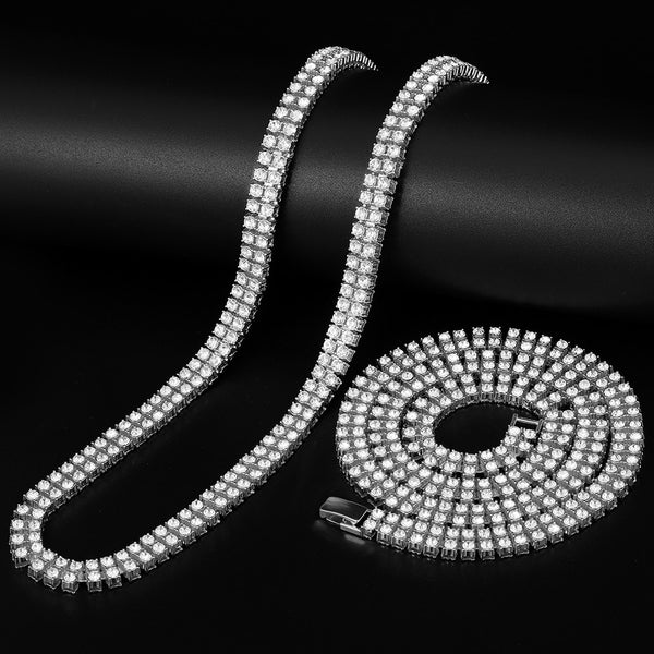 4mm 2 Row Shiny Tennis Chain Necklace Men Hip Hop Iced Out Bling CZ Necklace