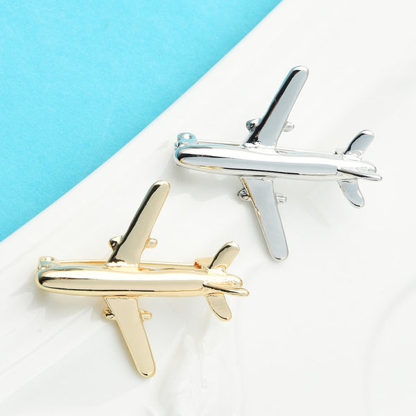 Airplane Brooches Women Men 2-color Metal Plane Transportation Office Casual Brooch