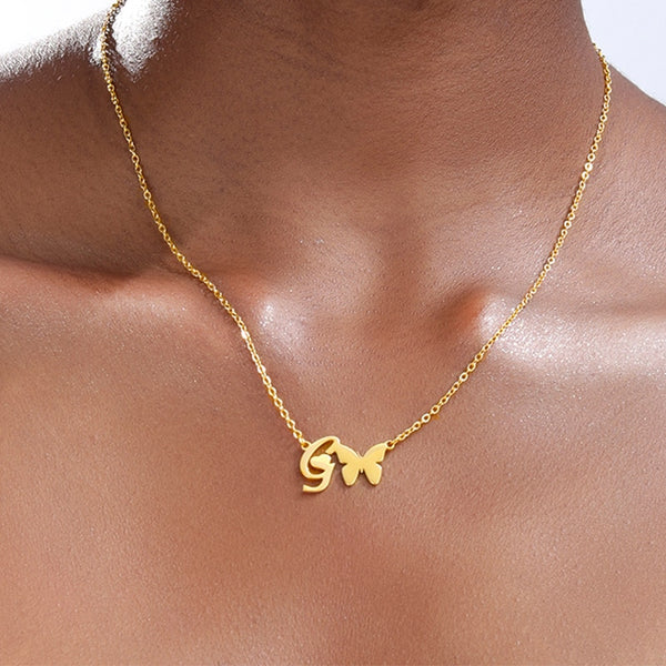 Cute Letter Butterfly Heart Necklace For Women