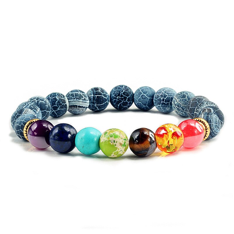 7 Chakra Natural Stone 8mm Beads Bracelet Men Onyx Tiger Eye Lava Energy Bracelet