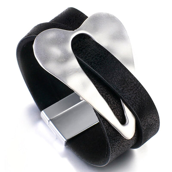 Fashion  Magnetic Buckle Heart Charm Wide Wrap Bracelets Female Jewelry
