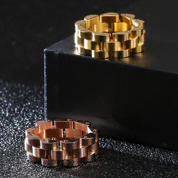 Anillo de lujo con correa chapada en oro rosa que nunca se decolora para hombre