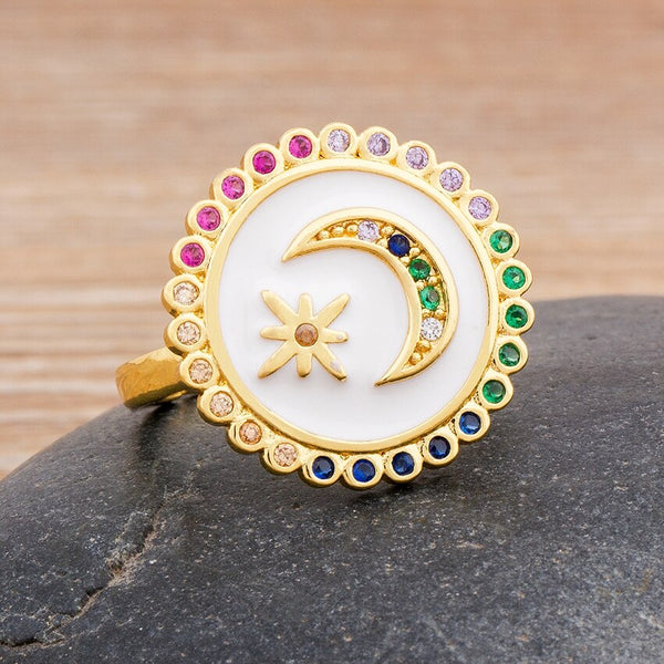 Anillos de luna redondos de nuevo diseño clásico en color rojo, negro y blanco para mujer