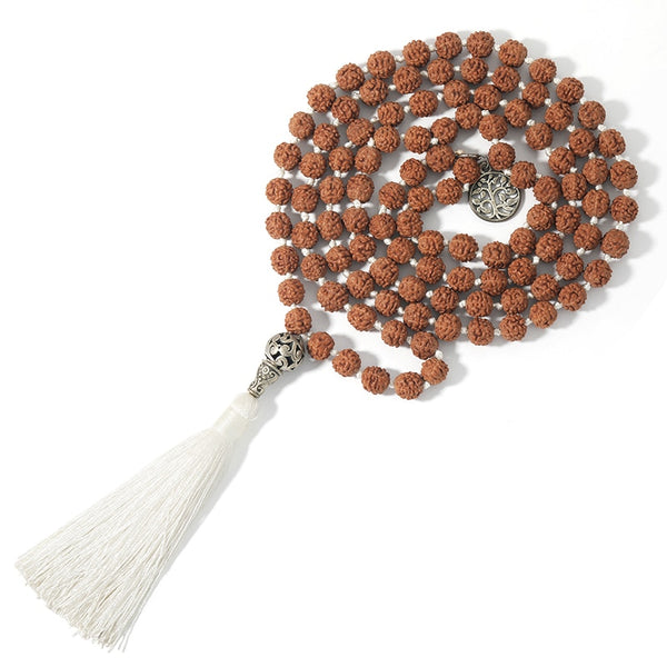 Colgante de árbol de la vida anudado con cuentas de Rudraksha y semillas de Bodhi de 108 Malas