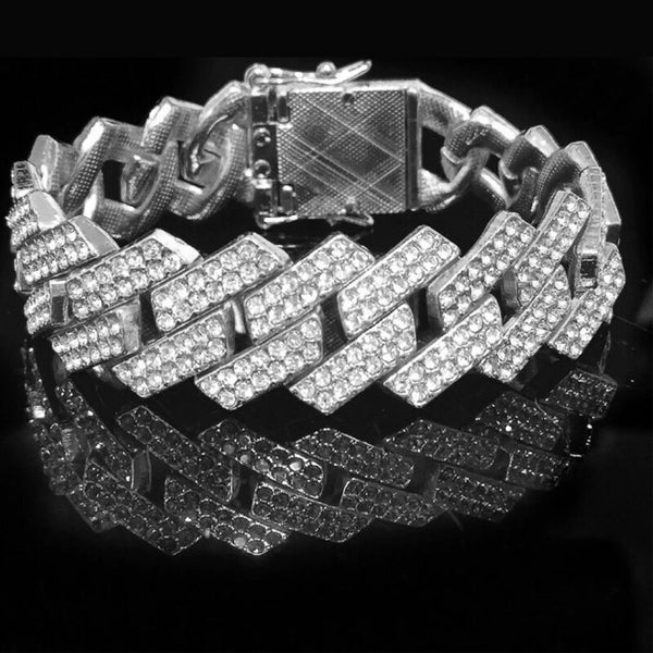 Collar y pulsera de 20 mm con cadena cubana estilo hip hop de Miami