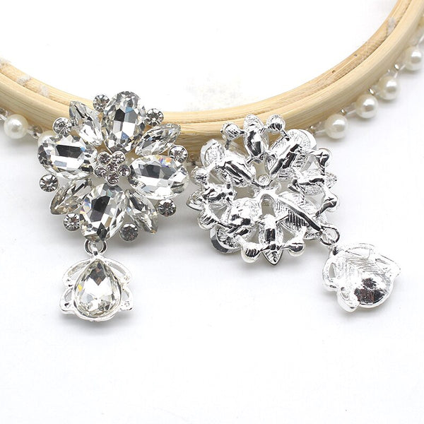 New Fashion 2Pcs/Lot Glass Alloy Brooch Pendant DIY Flat Bottom Rhinestone Button