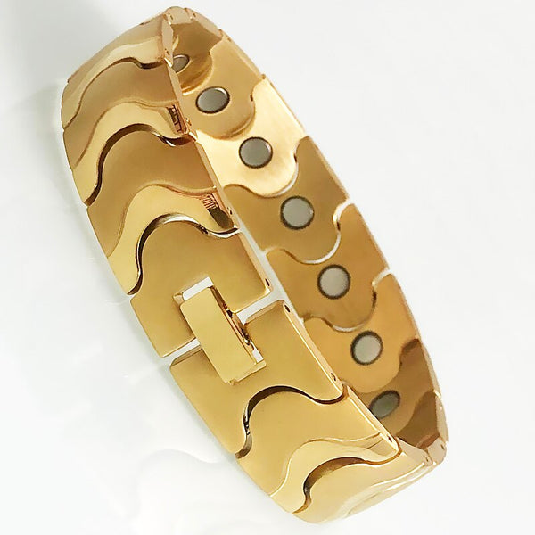 Pulsera magnética de acero inoxidable chapada en oro para hombre.