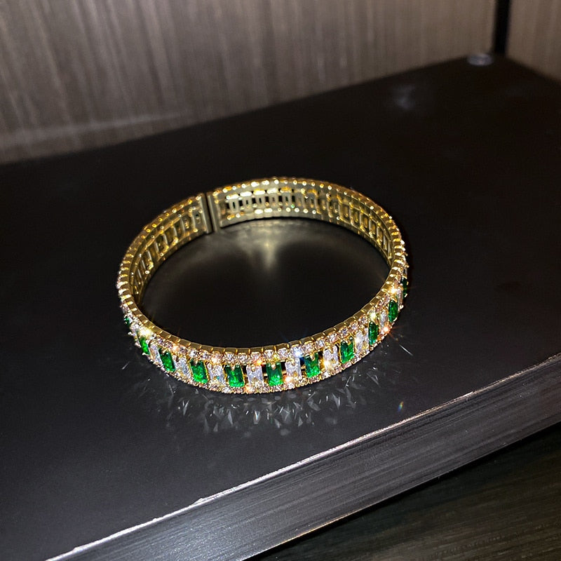 Geometric Zircon Bracelet &amp; Bangles For Women Pink Green Crystal Cuff Bracelets