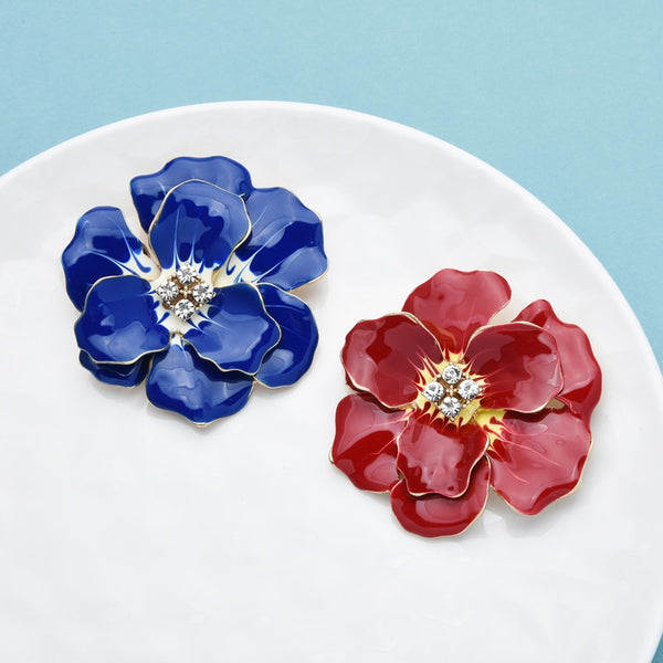 Big Red Blue Enamel Flower Brooches For Women