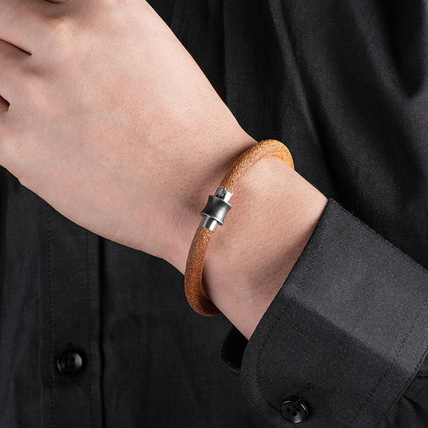 Pulsera vintage unisex de cuero genuino marrón para hombre