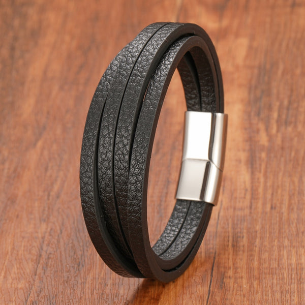 Punk Style Men Woven Multi Layer Design Genuine Leather Bracelet