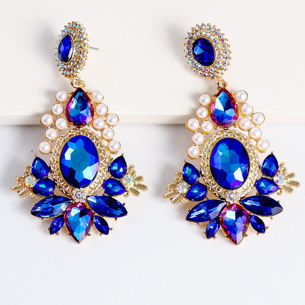Nuevos pendientes de diamantes de imitación coloridos con perla de cristal, pendientes de lujo para mujer