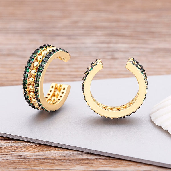Pendientes de clip de oreja de circonita cúbica con diseño de moda, sin perforaciones, para mujer