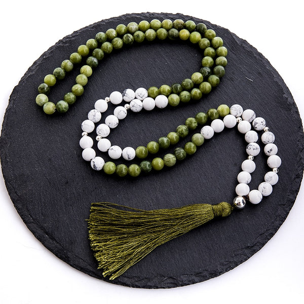 8mm Natural Southern Jade Howlite Beaded Japa Mala Necklace