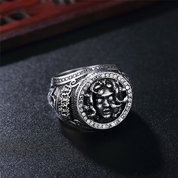 Anillo de Medusa con pelo de serpiente y mitología nórdica para hombre, acero inoxidable, estilo punk callejero.