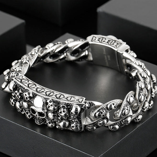Steampunk Rock Skull Bracelets for Men In Titanium Stainless Steel Skeleton Mens Bracelet
