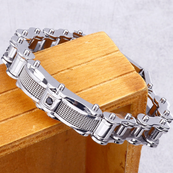 Pulsera Rock And Roll de acero inoxidable 316L de 12 mm con cadena de bicicleta de metal fundido para hombre