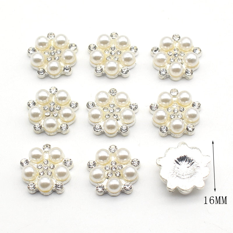 Alloy 10 Pieces/Lot 16mm Pearl Button Flat Bottom Decoration DIY Mixed Color  Accessories
