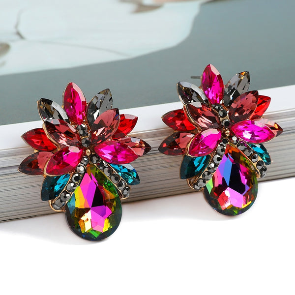 Pendientes de cristal transparente coloridos de moda coreana