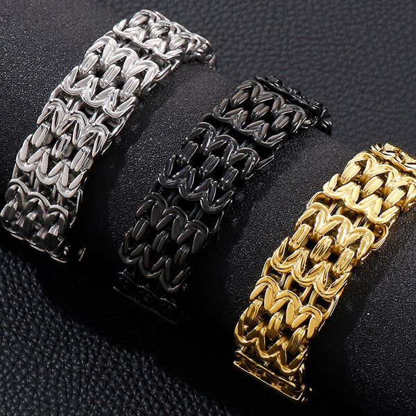 Black Gold Plated Man Bracelet 316L Stainless Steel Double Row V Chain Men's Hand Wrist Bracelets