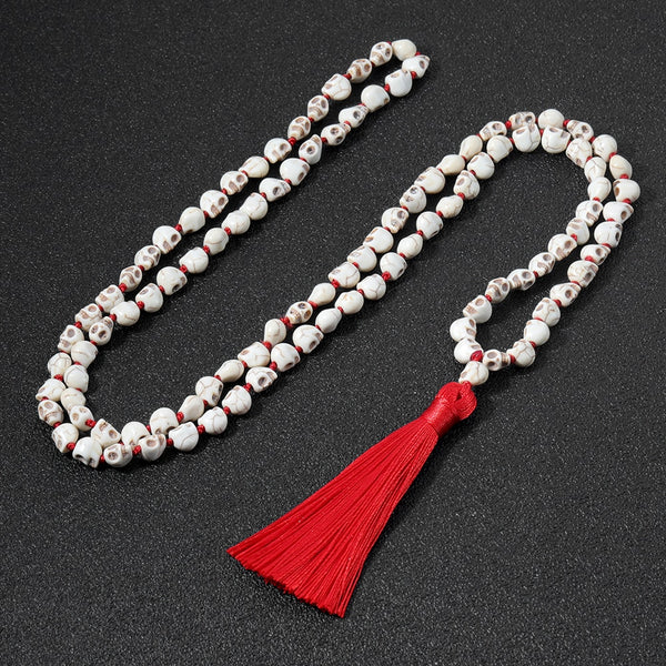 Collar Mala 108 con cuentas de hueso de imitación y nudo hecho a mano para hombre.