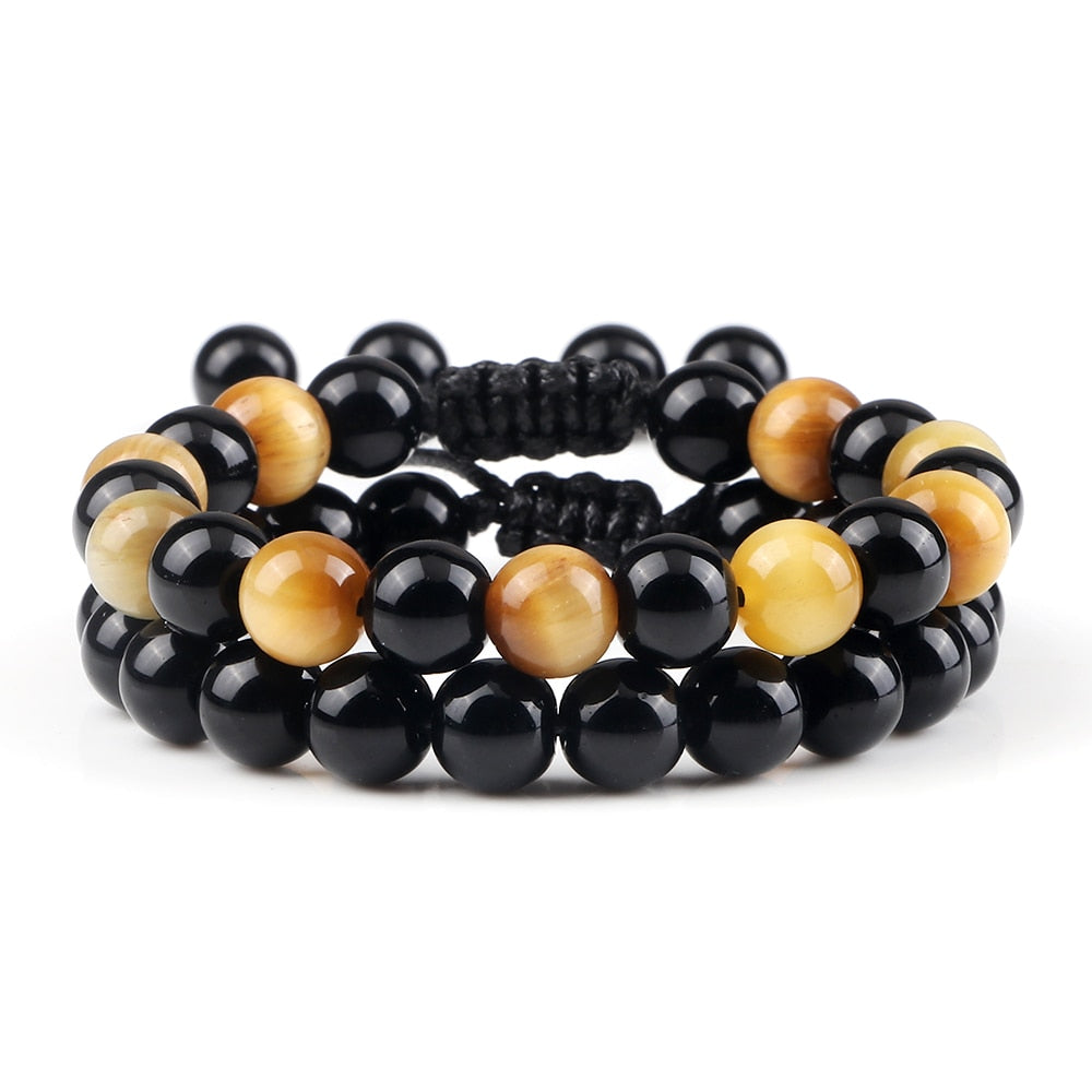 Hot 2pcs/set Men Beaded Bracelets Tiger Eye Lava Natural Stone Onyx Beaded Couple Distance Bracelets