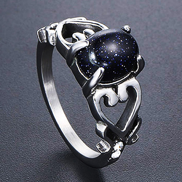 Anillo único de acero inoxidable con granate, rojo, azul y arenisca para hombre y mujer.