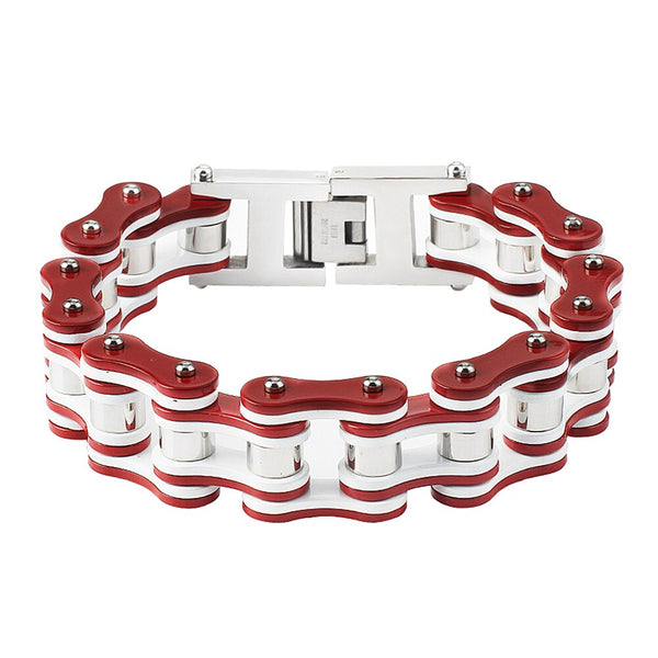 Pulsera de hombre, joyería de moda para mujer, cadena de bicicleta con motor rojo y blanco