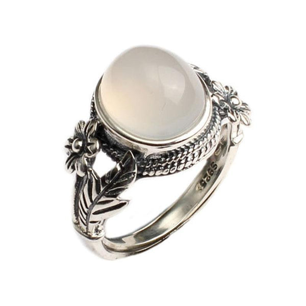 Natural Hetian  chalcedony plant flower egg noodle opening Ring