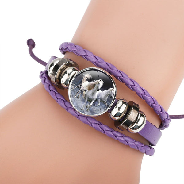 Pulsera tejida con cuentas hecha a mano con diseño de caballo de dibujos animados de cuero multicolor de nuevo estilo