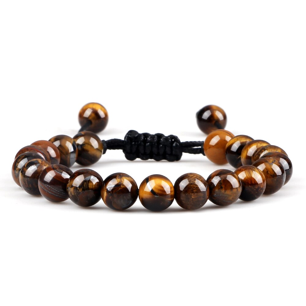 Hot 2pcs/set Men Beaded Bracelets Tiger Eye Lava Natural Stone Onyx Beaded Couple Distance Bracelets