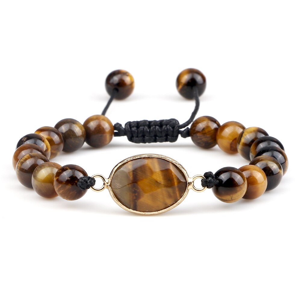 8mm Natural Stone Brown Gold Color Tiger Eye Agat Round Beads Bracelets