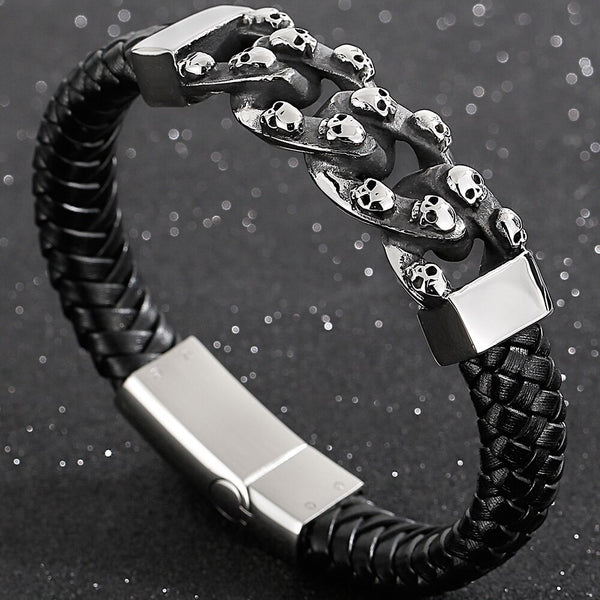 Pulsera gótica con cadena de calavera y brazalete Leatherman