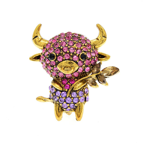 Rhienstone Small Bull Brooches For Women Cow Pin