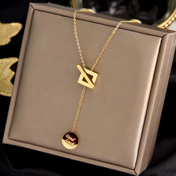 Gargantilla con colgante de cadena de amor con diseño geométrico cuadrado y redondo para mujer