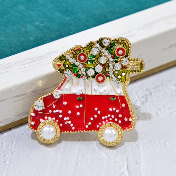 Rhinestone Car Brooch Enamel Christmas Tree Pin Fashion Candy Style Jewelry