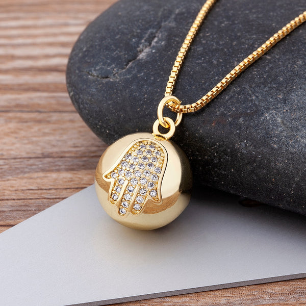Gargantilla con colgante de palma de la suerte con diamantes de imitación y circonita de cobre, la más vendida para mujer.