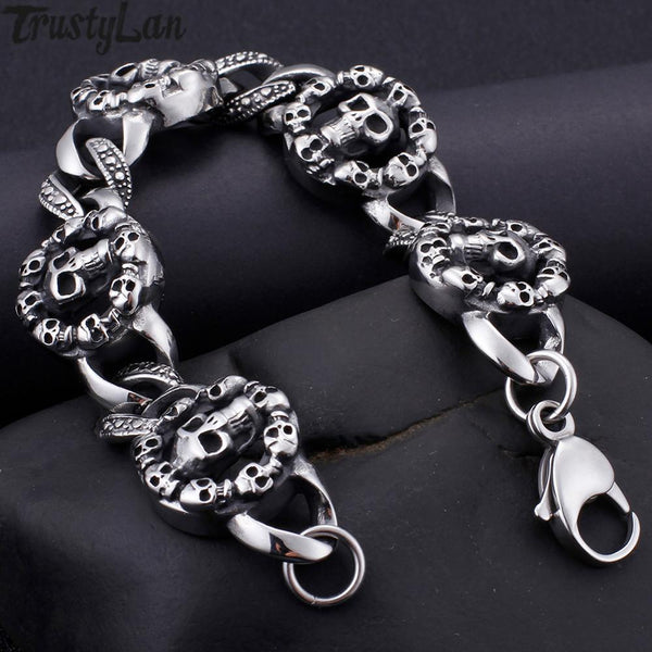 Pulsera Steampunk para hombre con cabeza de calavera gótica para hombre