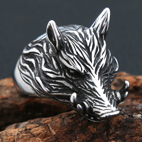 Anillo gótico de acero inoxidable con diseño de jabalí, estilo punk, hip hop, para discotecas y motociclistas.