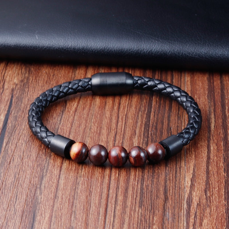 Charm Rope Stainless Steel Magnetic Natural Stone Leather Man Bracelet